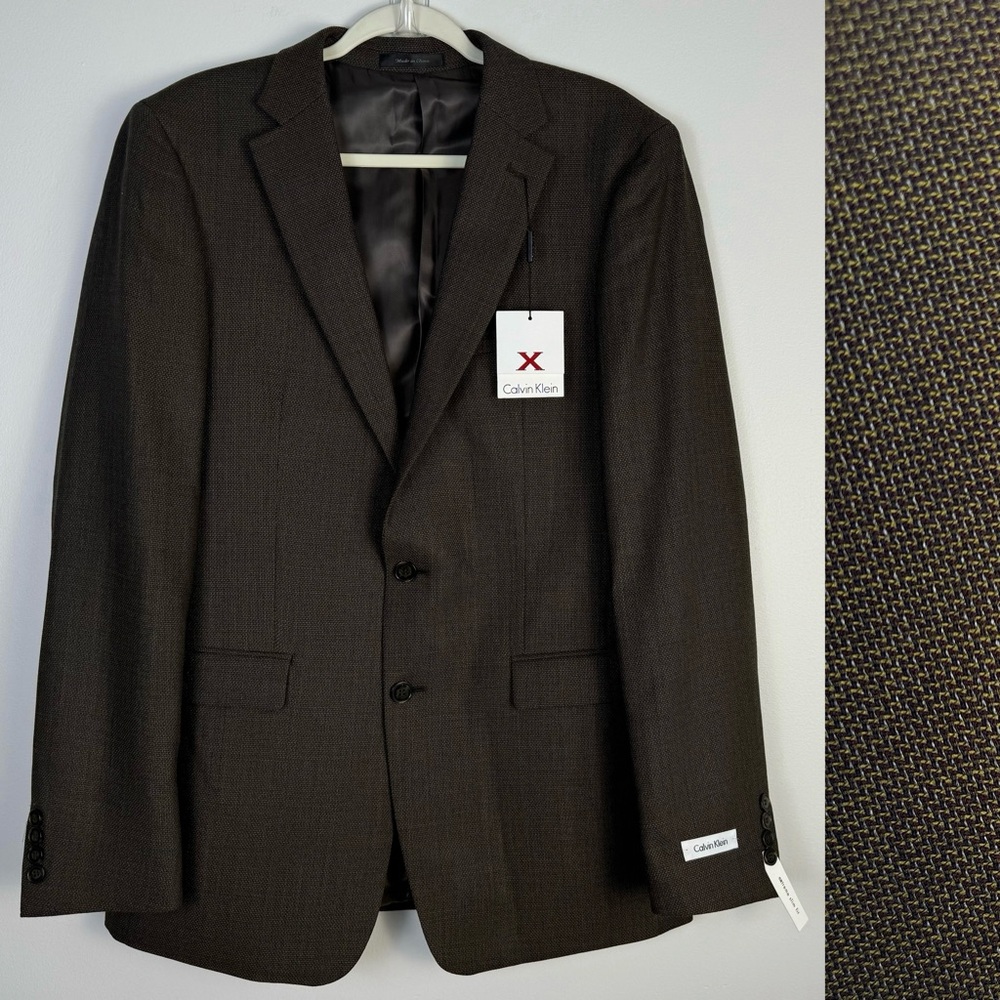 Calvin Klein Blazer Sport Coat Sports Jacket Brown Wool 42L 42 Long Slim Fit